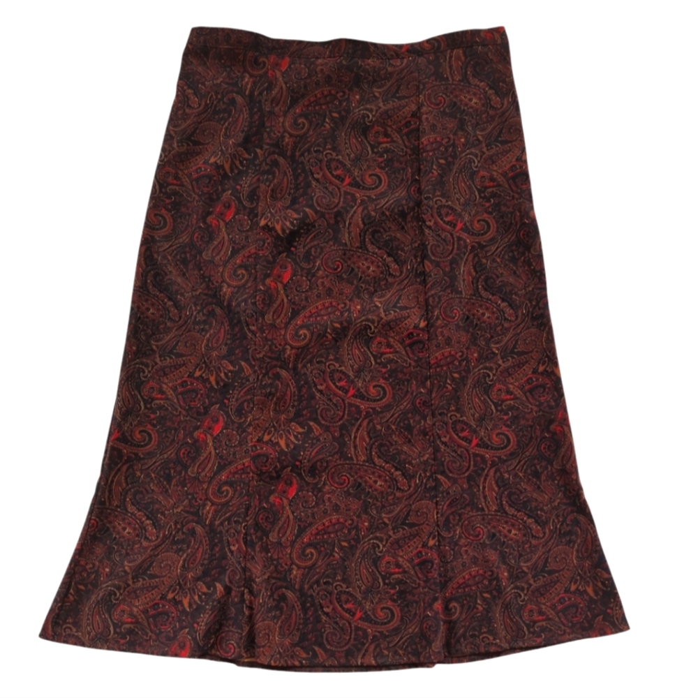 Elementz Paisley Print A-Line Midi/Maxi Skirt XL Brown Red
